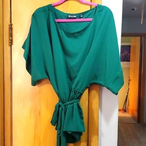 7th Avenue Design Studio Green Tie Waist Blouse